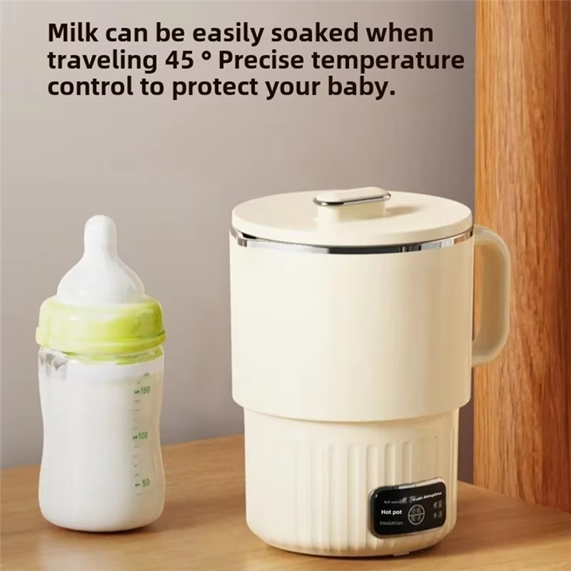 ABJI-Mini Waterkoker Draagbare roestvrijstalen opvouwbare reisketel op te bergen Elektrische waterkoker Huishoudelijke waterkoker: Light Grey