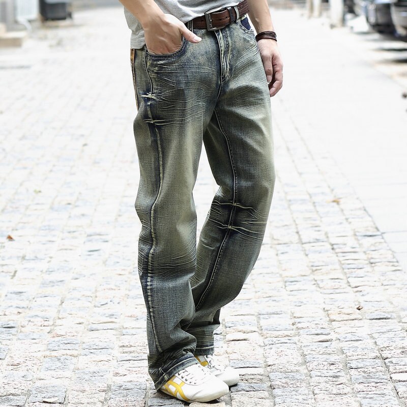 Jean style rétro pour homme, pantalon en Denim, coupe ample, coupe droite, en coton, style Hip Hop, Streetwear, Skateboard, Baggy, grande taille 44
