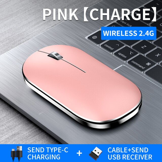Wireless Bluetooth Mouse Rechargeable Silent Ergonomic PC Gaming Mouse For iPad Mac Tablet Macbook Air Laptop Business Office: 2.4G pink