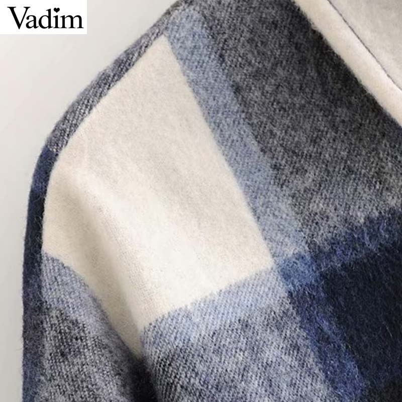 Vadim women oversized plaid jacket long sleeve pockets loose style coats female office wear casual basic tops CA624
