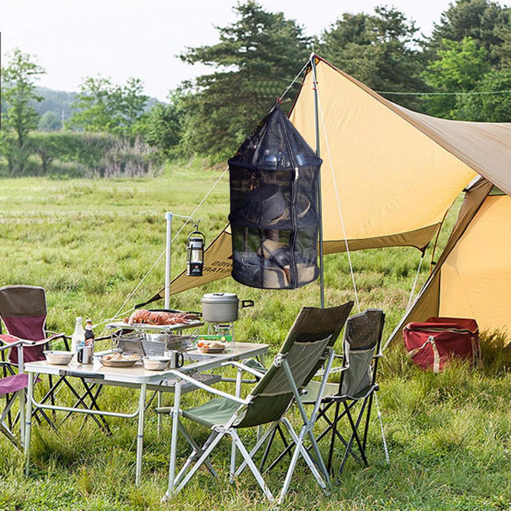 Hanging Drying Rack Mesh Collapsible Net Dryer 3 Layer Black Zippers Mesh Dry Rack Ideal for Indoor/Outdoor Closets, Grow Tents