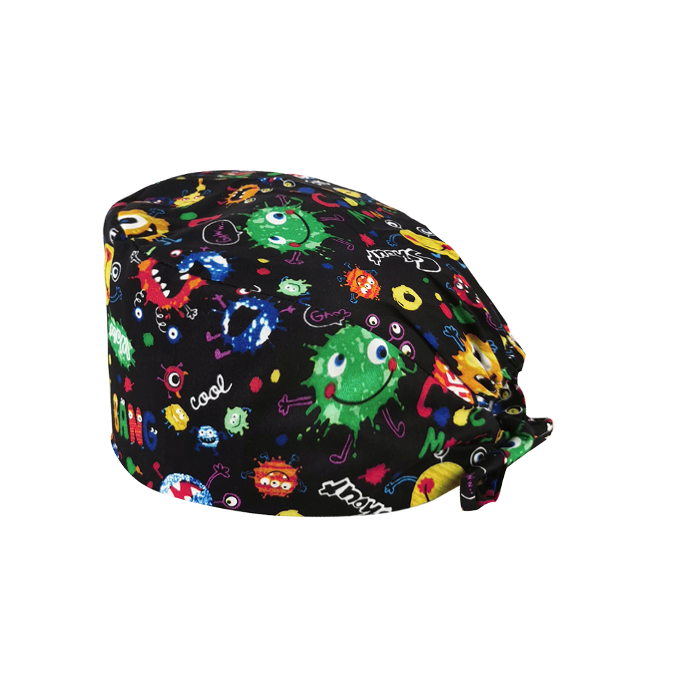 Multicolore pur coton respirant dessin animé impression florale gommage chapeau animalerie laboratoire travail chapeau salon de beauté mignon gommage casquettes: 22029