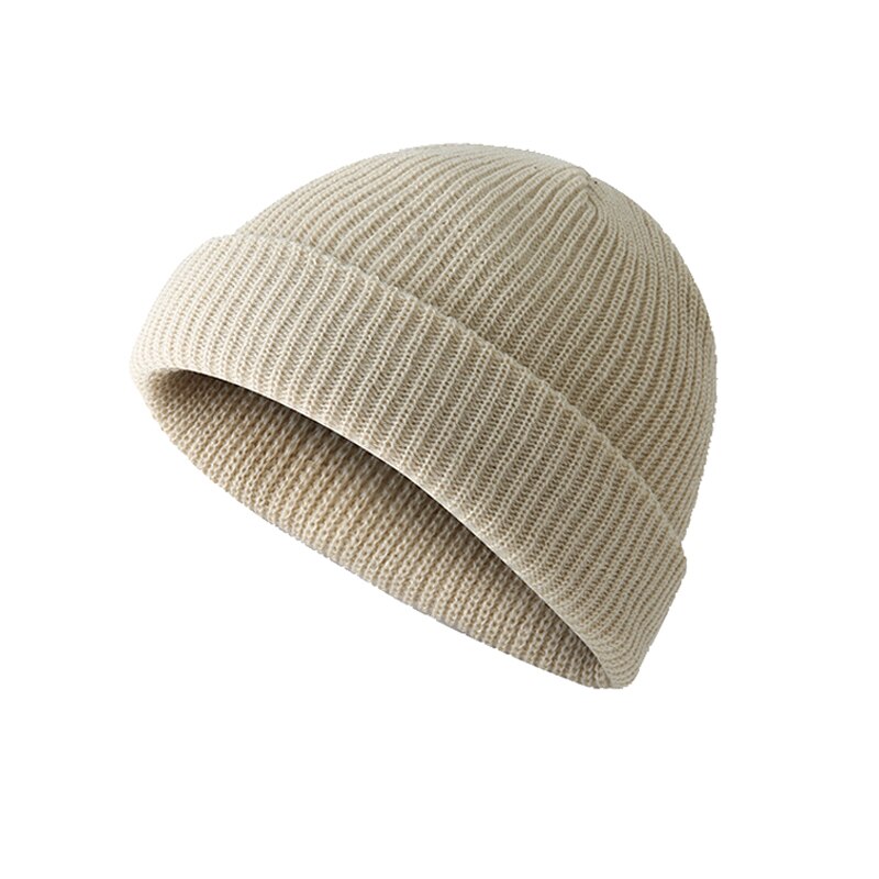 Gorro gorro gorro gorro quente pescador tricô cor sólida para homens inverno h7jp: Bege