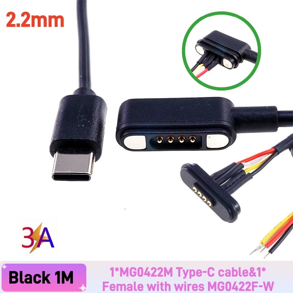 Magnetisk pogo-stift usb-c-kabel fjäderbelastad typ  c 2 4 6- positions hane hona 3a- kontakt ström dataöverföring: Silver-