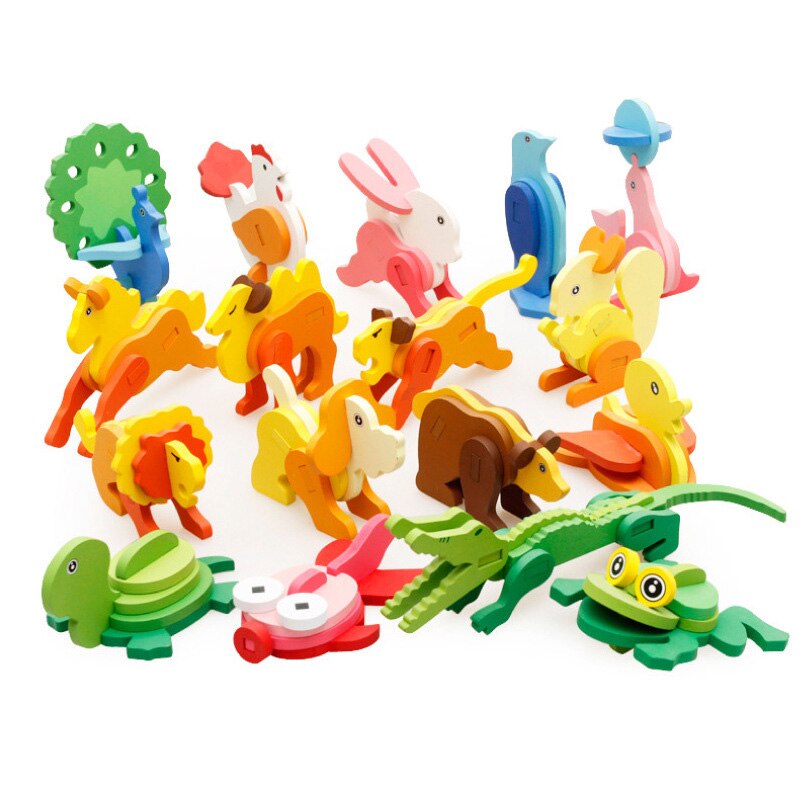 Giocattoli per bambini Puzzle 3D in legno cartone animato modello animale blocchi per bambini giocattoli educativi precoci per giochi per bambini