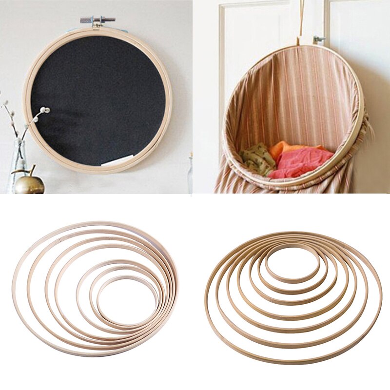 Aro de madera bordado para manualidades, punto de cruz, corona, atrapasueños, anillo circular de bambú, conjunto de decoración de boda, Material de 10-29cm de diámetro