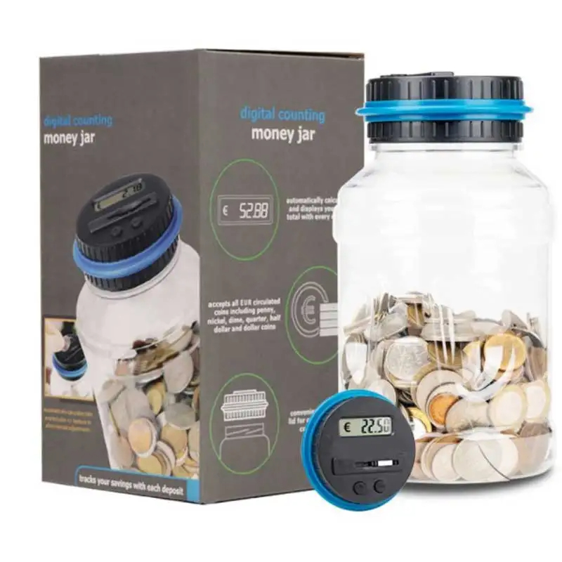 Intelligent Counting Coin Bank Bucket Coin Storage Coin Storage Box Pound Dollar Euro Coin Counter Coin LED Display: green