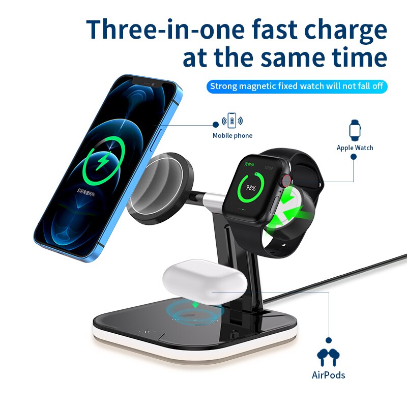 Qi magnetisches 3 in wireless-ladegerät für iphone 12 pro max 2 1 15w induktions-schnellladestationen für iwatch und airpods
