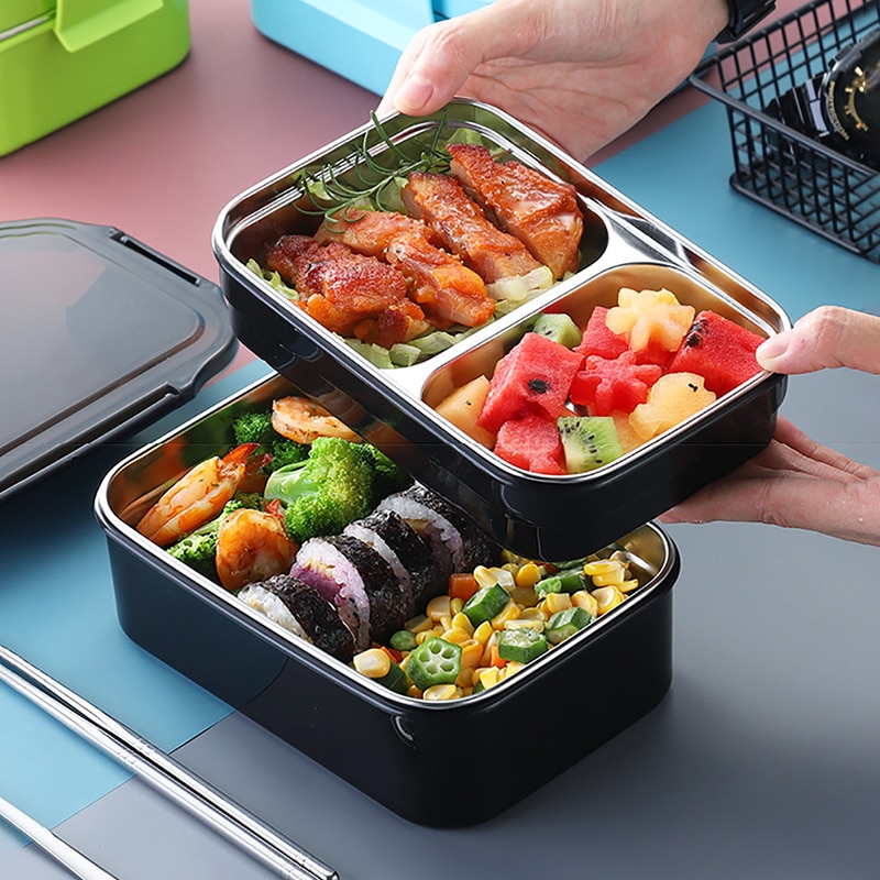Guret tålig matlåda i rostfritt stål tvålagers matbehållare bärbar läckagesäker isolering barn student vuxen bento box