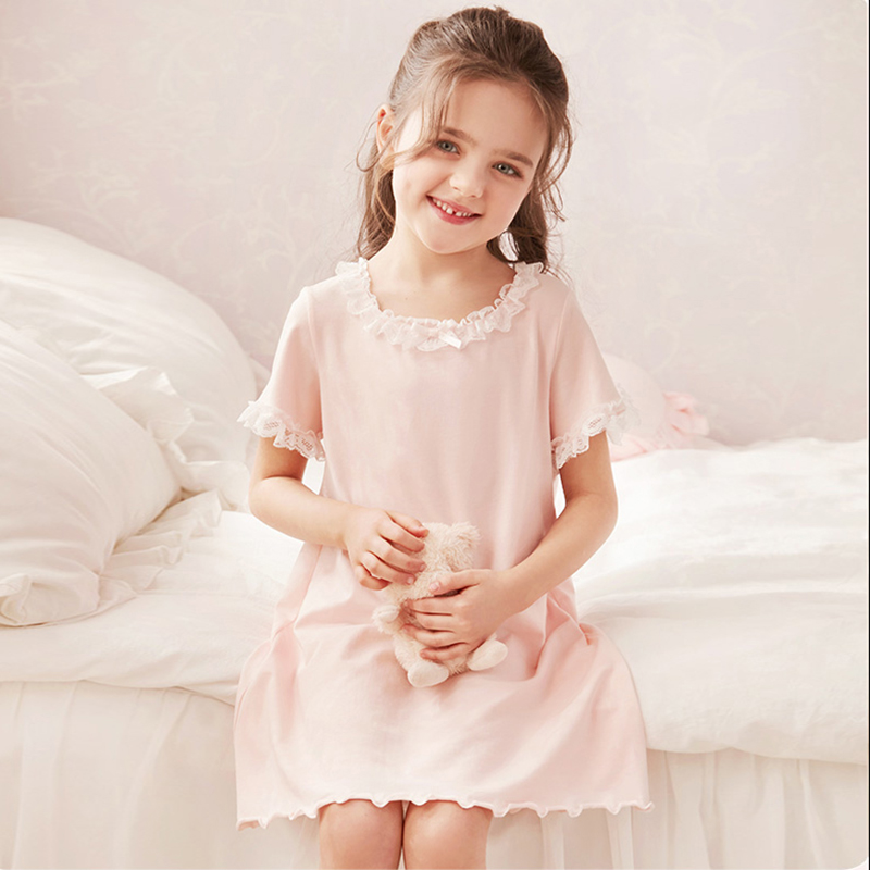 Kinderen Meisje Lolita Jurk Prinses Sleepshirts Leuke Kid &#39;S Vezelig Zelfkant Nachthemden. Peuter Meisje Roze Nachthemd Nachtkleding