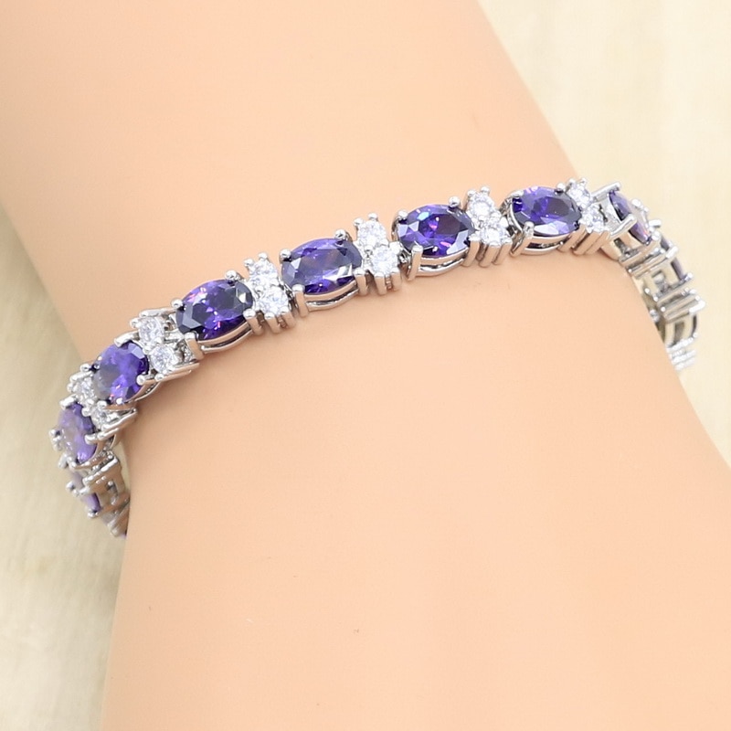 Pulsera de Color plata para mujer, 3 colores, verde, morado, circón 19cm, de joyería