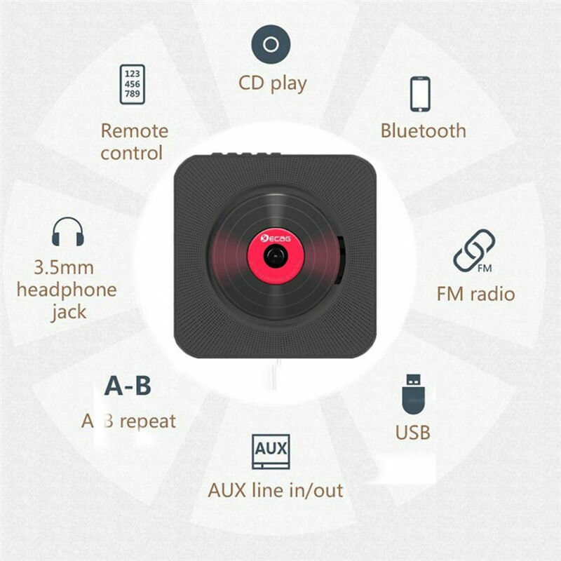 Boombox-leitor de cd portátil de parede com controle remoto, bluetooth, áudio, escritório em casa, bluetooth