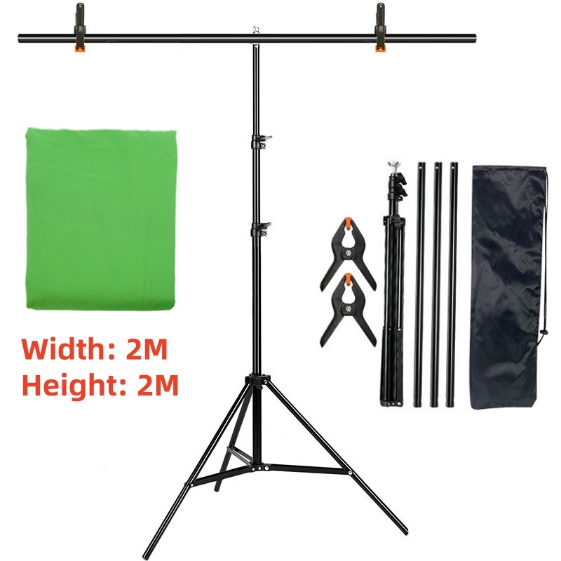 T-Shape Backdrop Stand Kit with Background Cloth Video Chroma Key Green Screen Frame Stand For Photography Photo Studio Props: Coffee