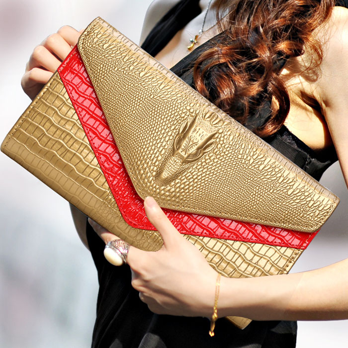 28x14cm Women Clutch Bag Alligator Evening Wedding Clutch Purse Handbag With Gold Chain Envelope Party Day Clutch Bag