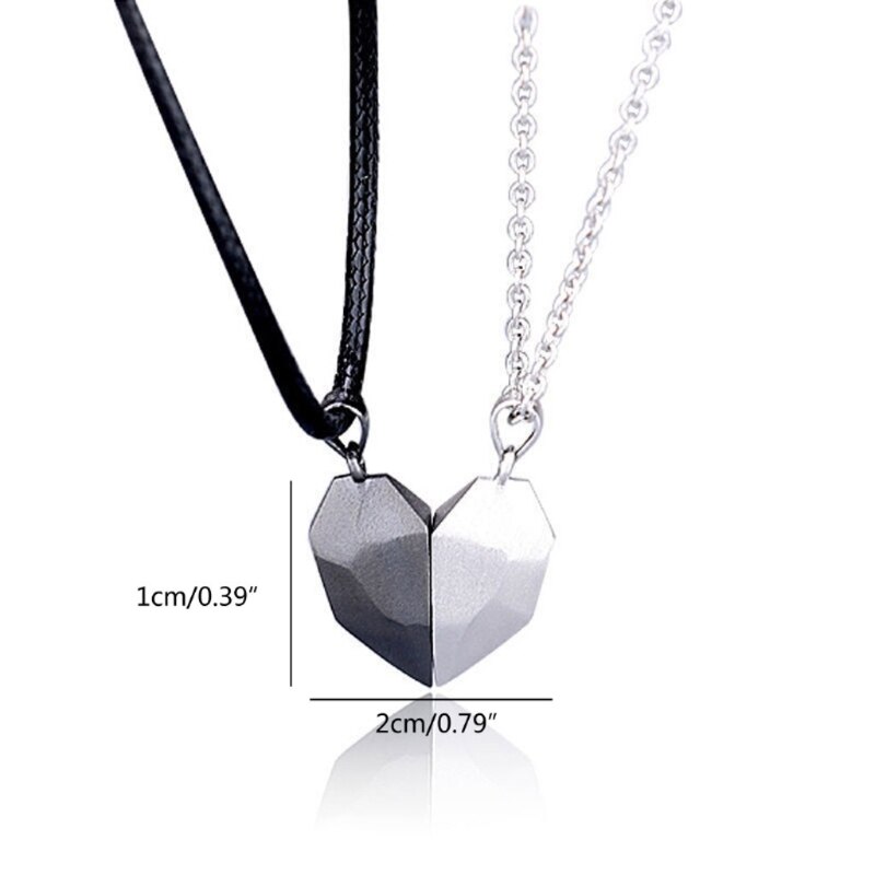 2Pcs Minimalist Lovers Matching Friendship Heart Pendant Couple Magnetic Distance Faceted Heart Pendant Necklace Jewelry