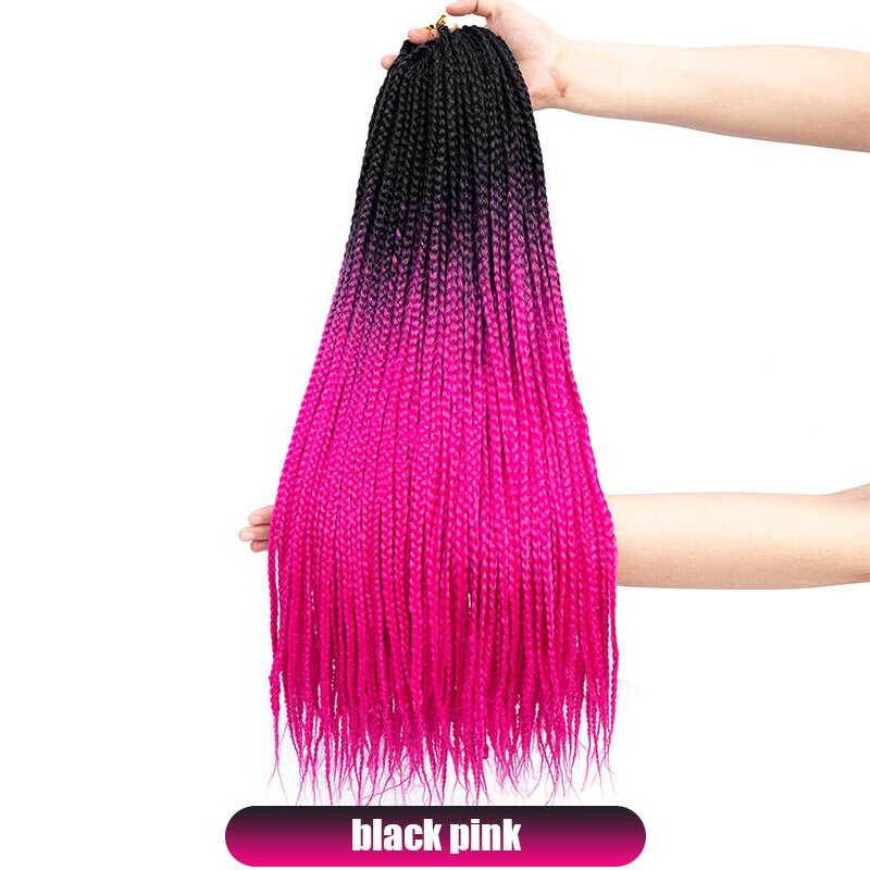 19 Color Ombre Box Crochet Hair Braids 24 Inch Zizi Synthetic Hair Extension For Braids Kanekalon Braiding Hair Pre Stretched: black pink