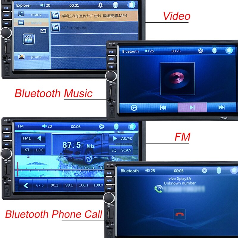 7 Double 7018B 2 DIN Car Radio MP5 Player Touch Screen Bluetooth + Rear Camera
