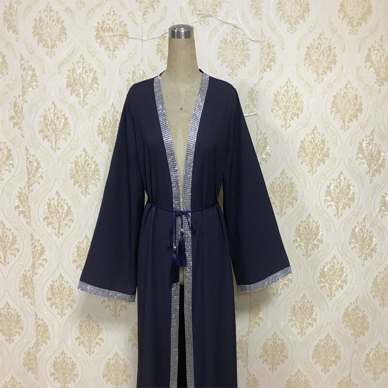 Plus size moslim open abaya jurk vrouwen dubai arab losse open lange gewaad vetersluiting strass hijab jurken bovenkleding islamitische kleding