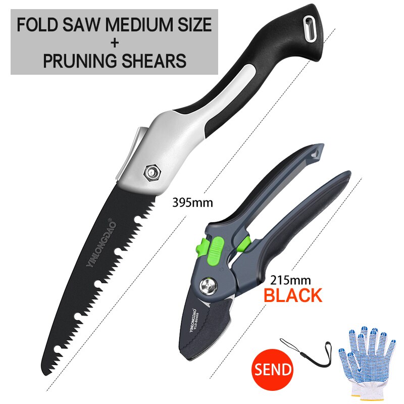 AI-ROAD Garden Steel Pruning Shears Home Fruit Tree Potted Greening Durable Labor-saving Tools Orchard Home Gardening Pruning: BALCK SET