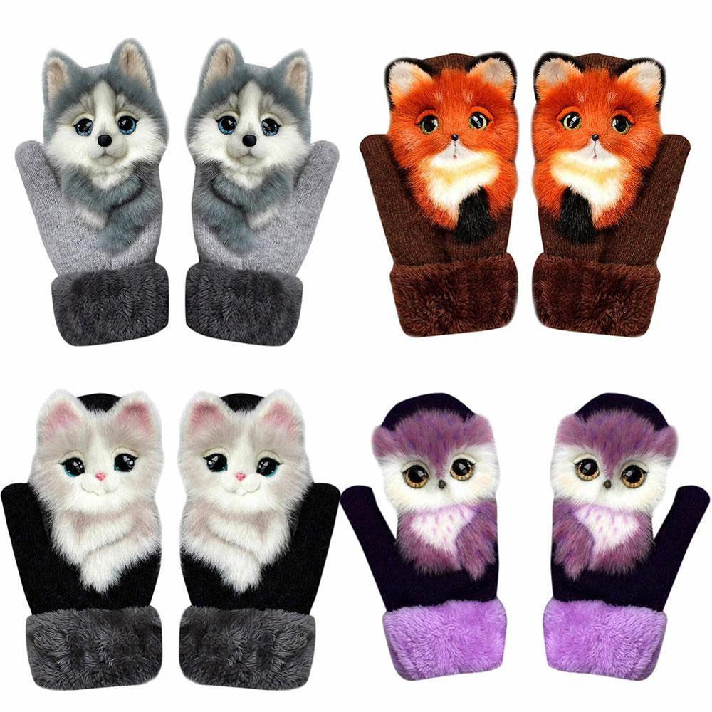Animal Cat Dog Panda Racoon Kid Winter Warm Soft Princess Girl Mittens Full Long Gloves Fingers Cute L3E8