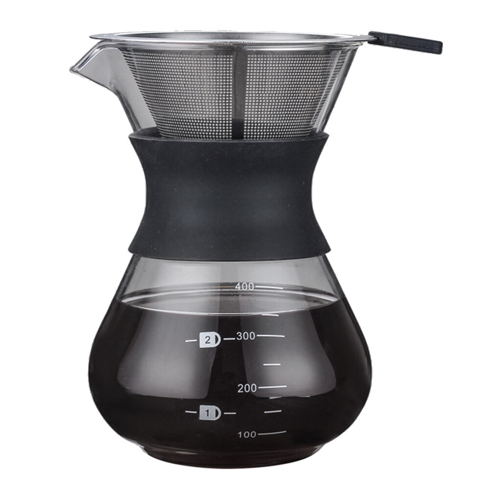 Pour Over Coffee Maker with Borosilicate Glass Manual Coffee Dripper Brewer DTT88: Black 400ml  With Fi