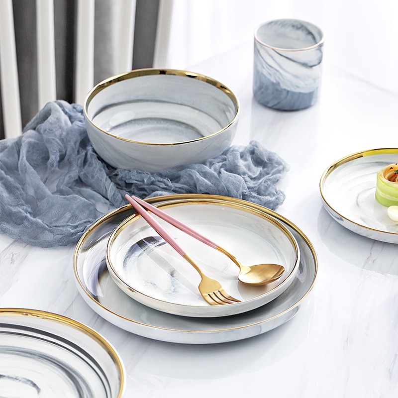 1psc Keramische Plaat Set Europese Stijl Schotel Diner Servies Set Saus Rijst Kommen Soep Noedels Steak Westerse Voedsel Servies