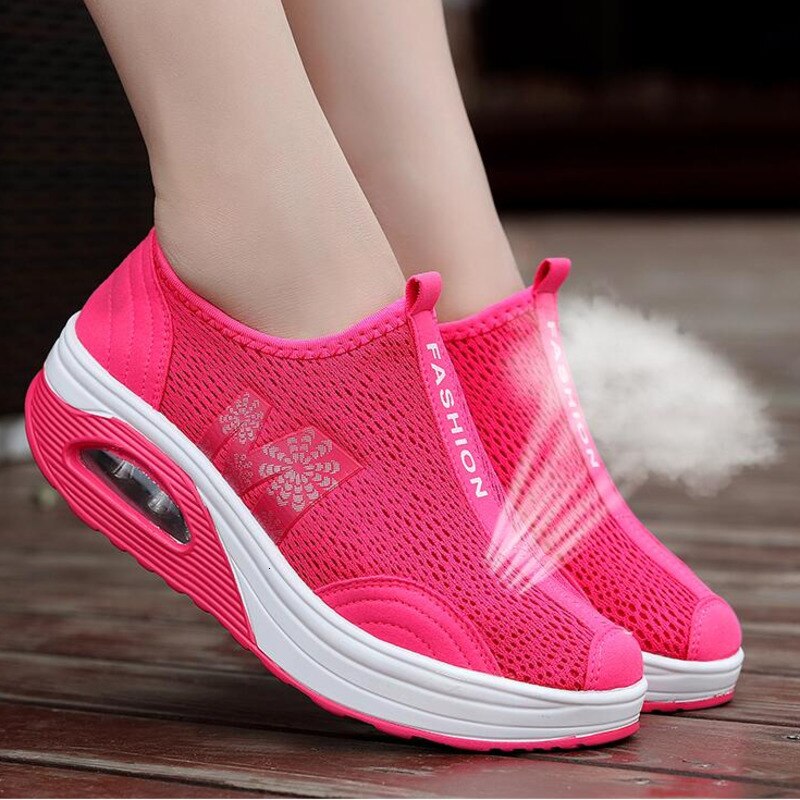 Ladies Shape Ups Shoes Shaky Summer Women Swing Shoes Breathable Rocking Shoes Socks Height Increasing Wedges Platform Sneakers