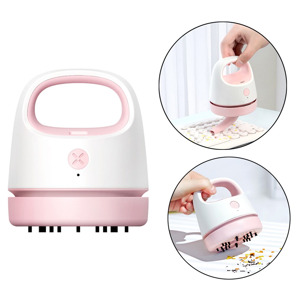 Desktop Vacuum Cleaner, Rechargeable Portable Cordless Mini Tabletop Crumb Dust Sweeper, Energy Saving: Pink