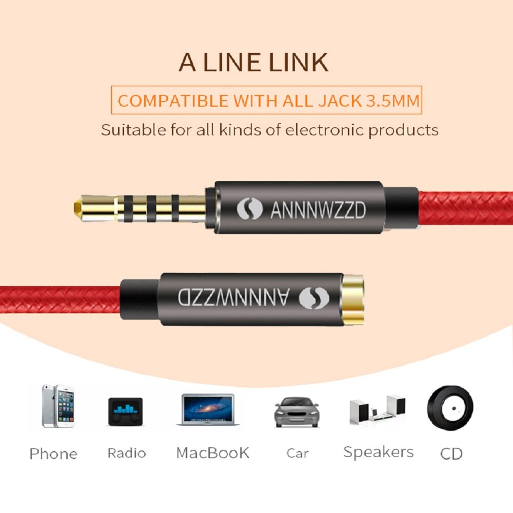 3.5Mm Audio Verlengkabel Jack 3.5Mm Man-vrouw Extender Kabel Voor Hoofdtelefoon Huawei P20 Iphone 6S MP4 Speler Audiokabel