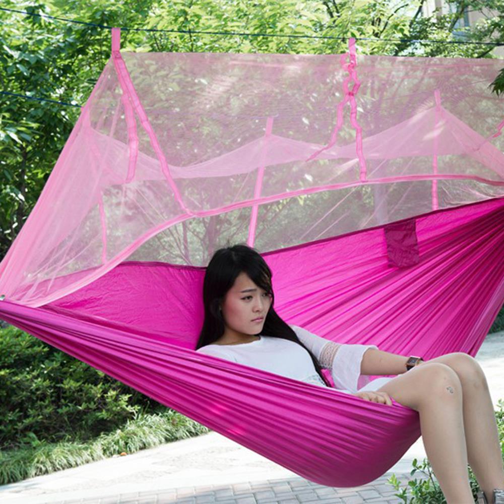 4 färg nylon myggnät tält hängmatta robust hängande camping tält soffa hållbar praktisk gung hängande säng resa utomhus: Rosa
