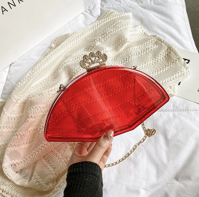 Bolso de mano con carcasa transparente para mujer, bandolera con cadena de PVC, con personalidad coreana, bolso de informal,: Rojo