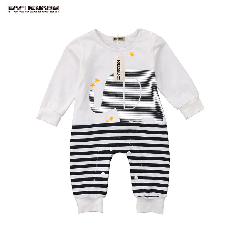 Casual Newborn Kids Baby Girls Boy Clothes Elephant Striped Romper Jumpsuit Outfits Clothes