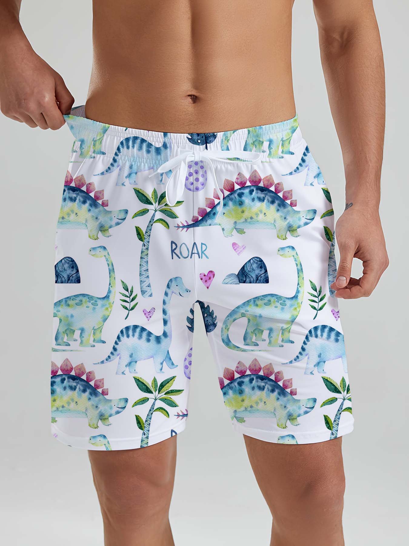 hawaii-søt dinosaurhund herreshorts med 3d trykk herreshorts sommer badebukser ferie Strand herreklær: Xxxl / Svart