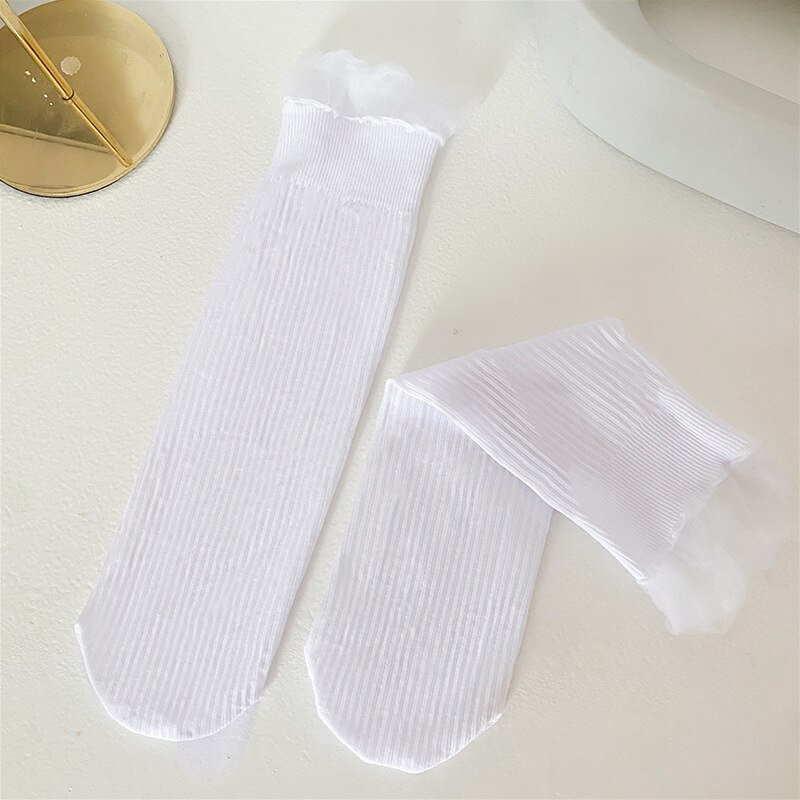 2022 frühling Sommer Mädchen Socken Neue Prinzessin Nette Atmungsaktive Lange Rohr Pile Socken Glas Silk Spitze Waden Socken: WHITE