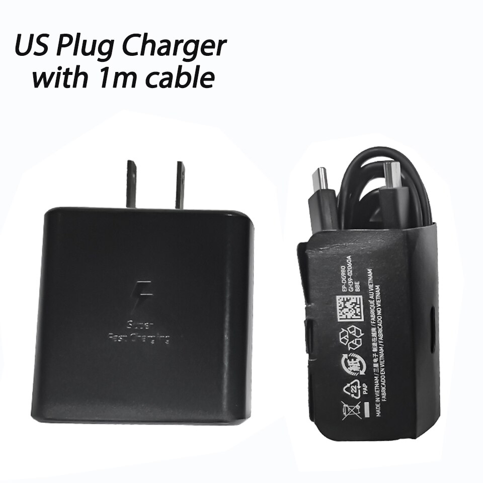 Original for SAMSUNG S21 Ultra Charger 45W Type C Super Fast Charger PD Quick Charging for Galaxy S20 S21 Plus Tab S7 S7+ Tablet: US black and 1m wire