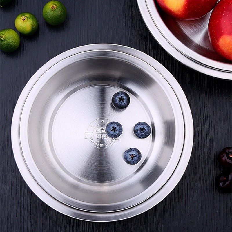 Rustfrit stål fad runde plader fad sæt camping udendørs plade køkken tilbehør