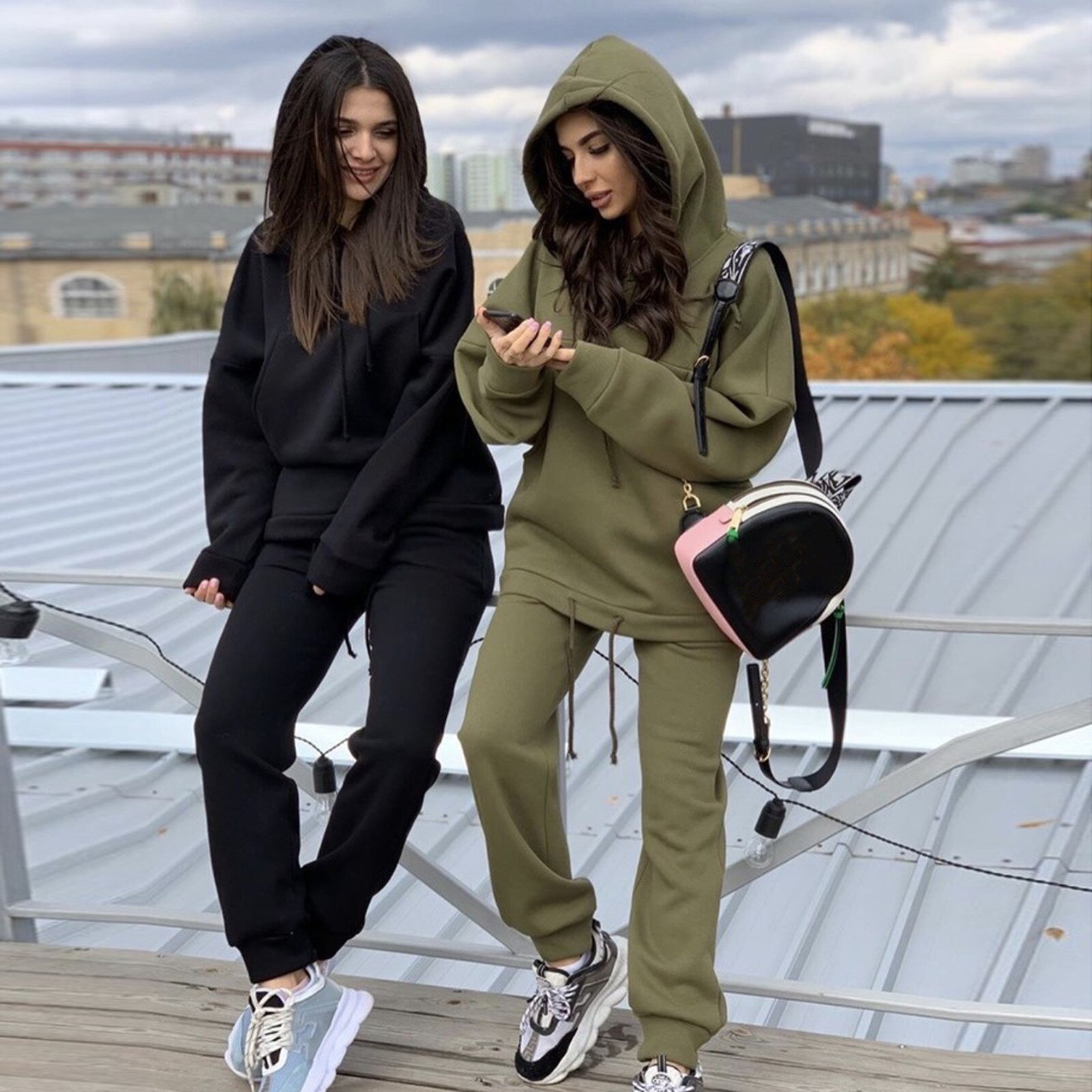 Women's Casual Tracksuits Long Sleeve Plus Size Solid Colors Hooded Hoodies Long Pants Trousers Outdoor Sports Suit#g4