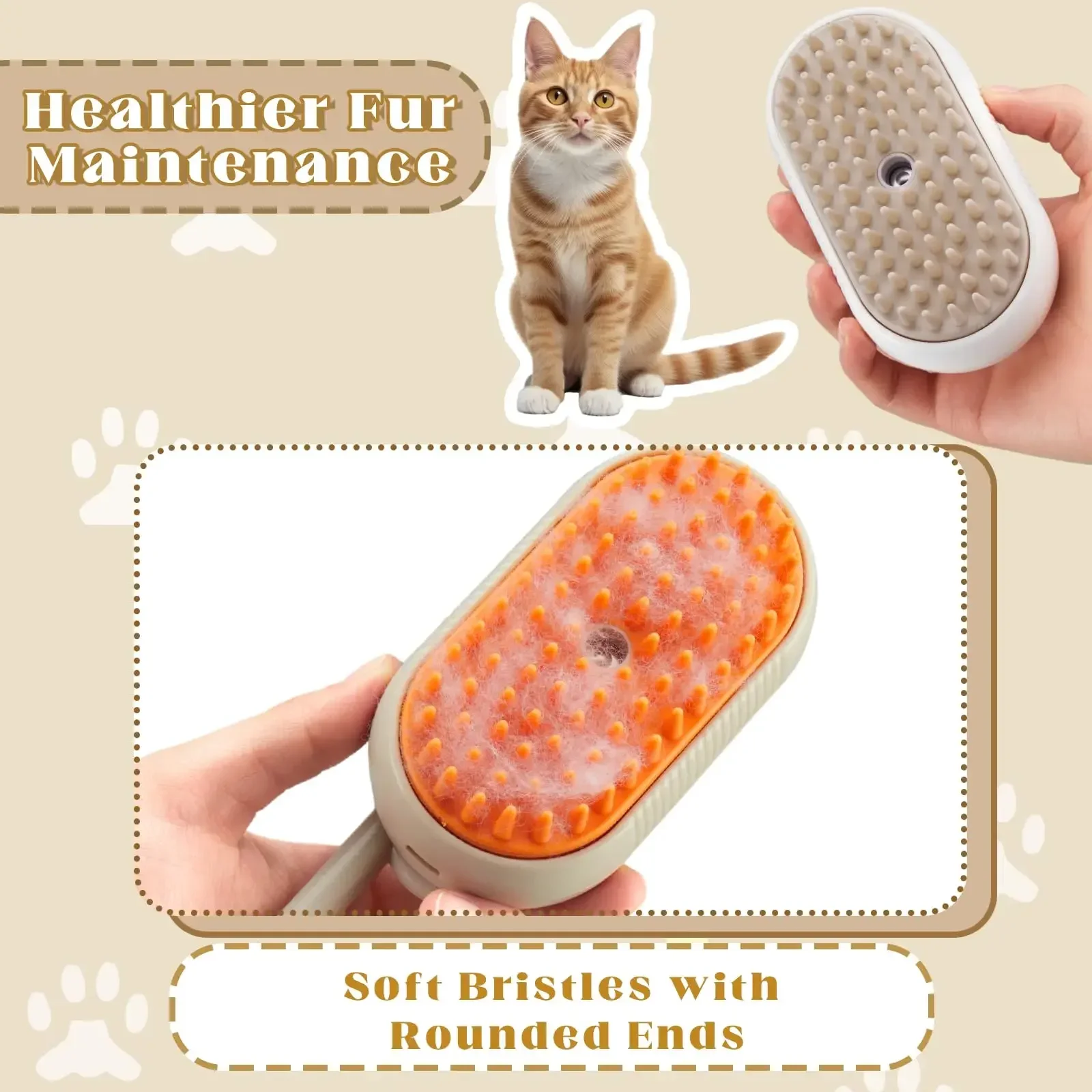 USB oplaadbare 3-in-1 huisdierverzorgingsborstel met stoomspray en massage, anti-vliegend haar elektrische badborstel voor honden- en kattenverlies