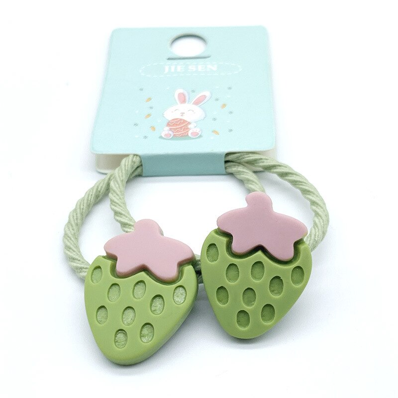 Mini bandeaux pour cheveux mignons de dessin animé pomme carotte, fraise, accessoires pour filles, Mini bandeau gomme colorée,: green Strawberry