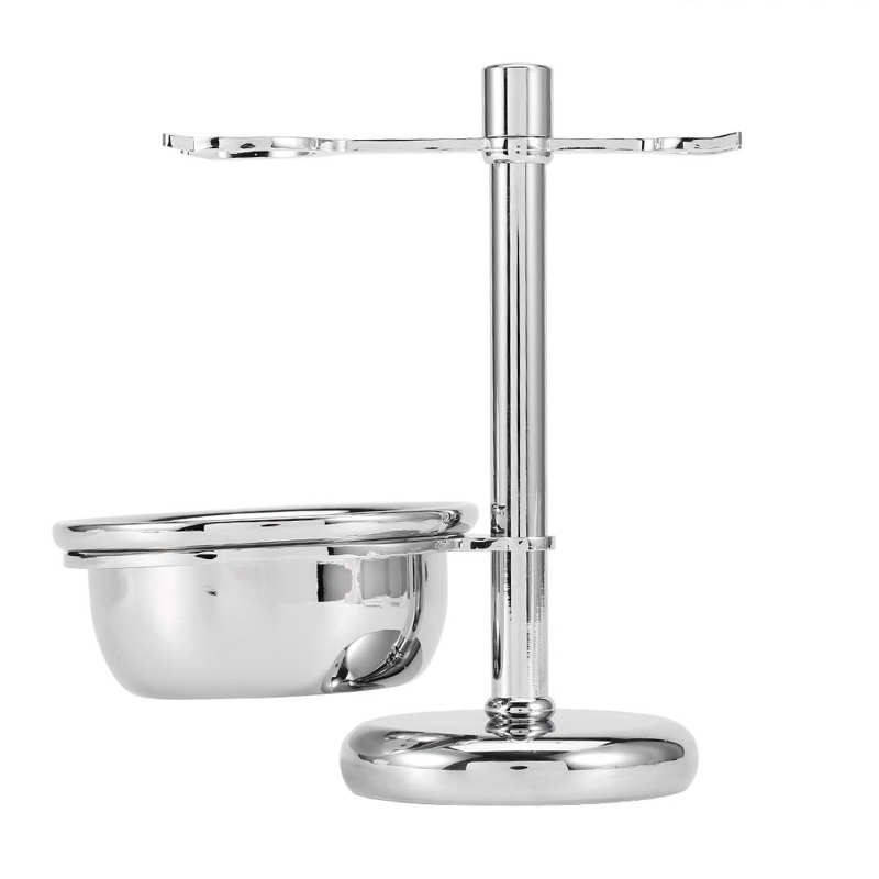 Kit de afeitado de lujo, brocha de acero inoxidable y soporte de seguridad para maquinilla de afeitar con tazón para jabón