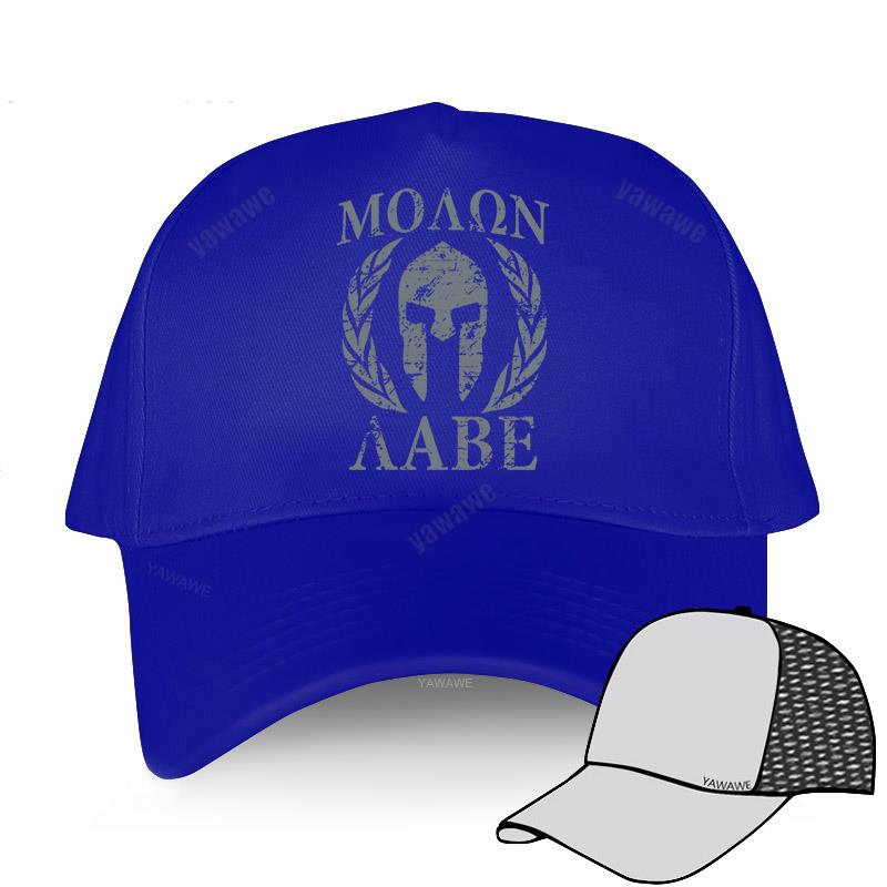 Cool Spartan Spartan Molon Labe Snapback Cap Man Pre-shrunk Cotton Sparta Trojan Helmet Boyfriend Caps Baseball Cap: blue mesh