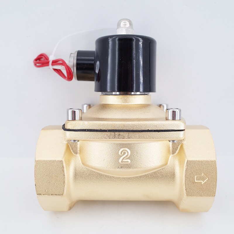 2 Way 2W Series Brass Air Gas Water 2W500-50 All Copper Solenoid Valve 2 Inch 220V AC Normally Close Wire Lead Large Valve