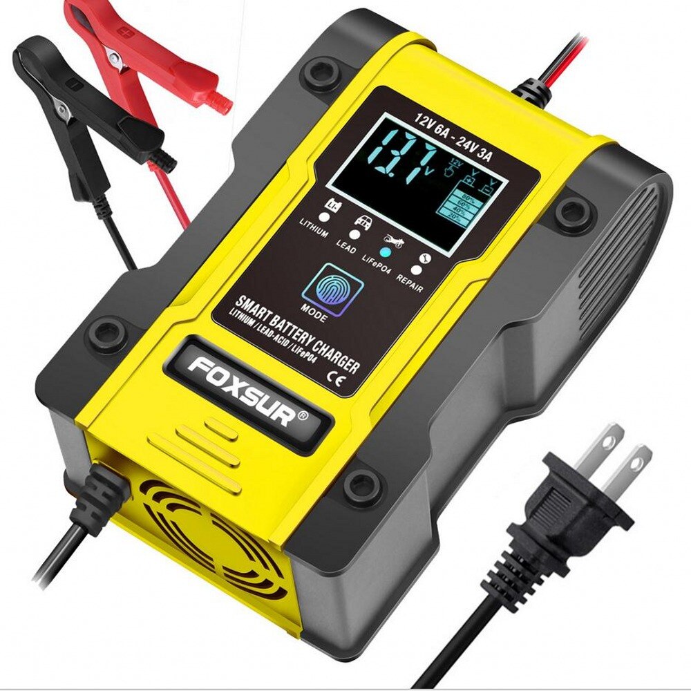 FOXSUR 12V 24V 6A ładowarka samochodowa naprawy 7-etap ładowarka na żel mokro AGM 12.6V litowo LiFePO4 bateria LiPo