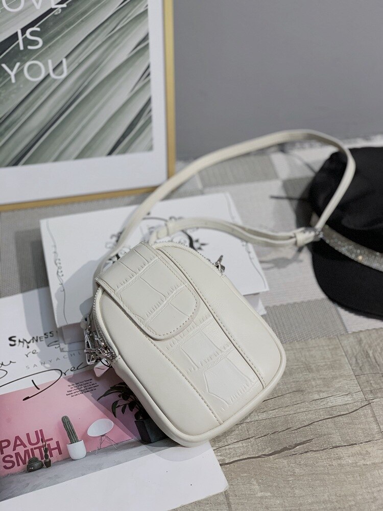 Lille taske kvinde netværk rød skulder/crossbody taske cool all-match dame læder tasker telefon taske: Cremet-hvid