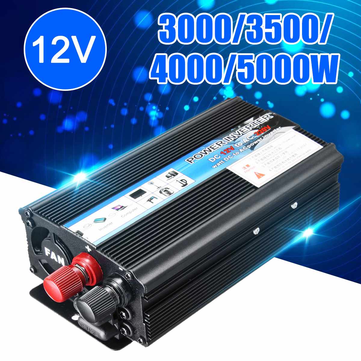 DC 12V to AC 220V Inverter MAX 5000W Watt Portable Car Power USB Inverter Charger Converter Adapter Modified Sine Wave