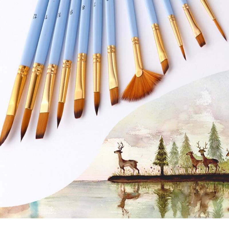 art supplies nylon paint brush set with fan-shaped watercolor pen set 12pcs/set