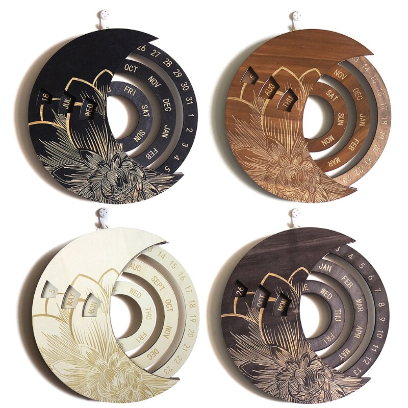 Wooden Moon Perpetual Calendar DIY Adjustable Family Birthday Reminder Sign Board Wall Hanging Crafts