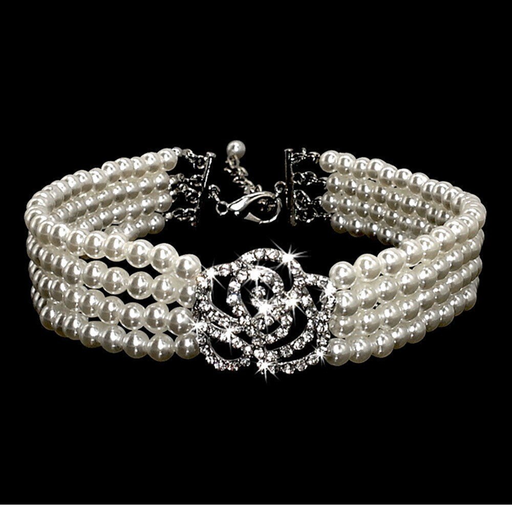 Krystal hundehalsbånd halskæde choker stil rhinestone perle luksus kæledyr hunde tilbehør halskæder til hund chihuahua  d40: S 20cm
