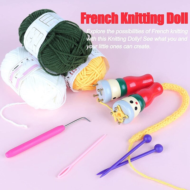 French Knitter Tool 2 Pack, Wooden Knitting Dolly Set Spool Knitting Doll Knitting Loom Toy For Making Bracelets, Etc