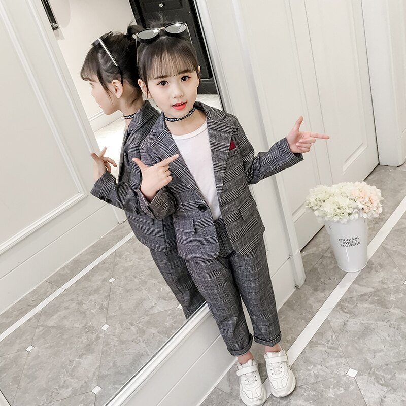 Conjuntos para niñas, nuevas chaquetas de a rayas + Pantalones, trajes formales de dos piezas, Ropa para Niñas, uniformes escolares para adolescentes, Vestidos